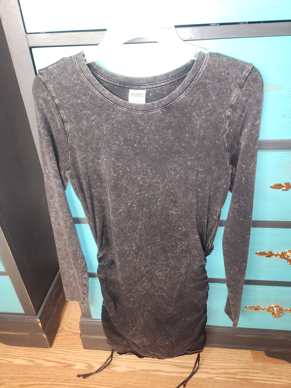 PINK Victoria's Secret Black Mineral-Wash Long Sleeve Ruched Dress